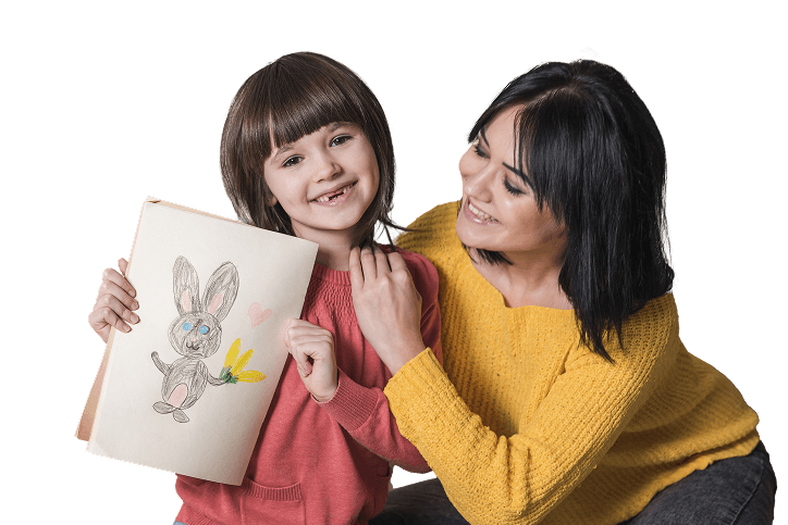 A parent and child drawing together
