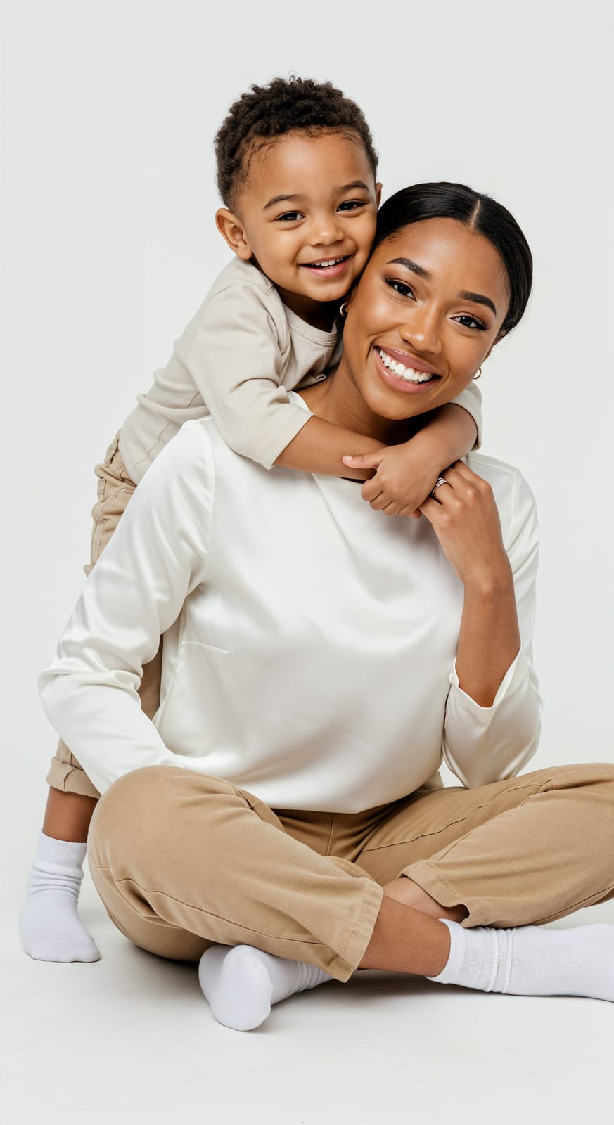 A smiling mother and her son